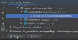 Click on "do factor" to change  package name in android studio  