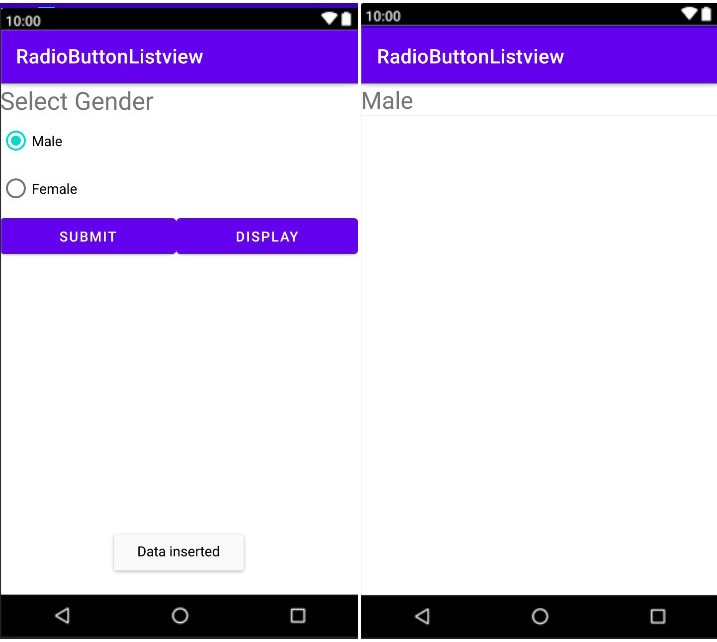 Radio buttons SQLite database with list view in android