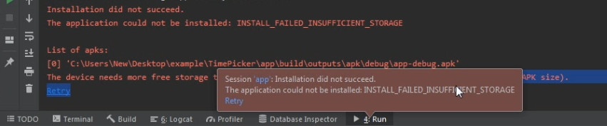 Installation did not succeed INSTALL_FAILED_INSUFFICIENT_STORAGE