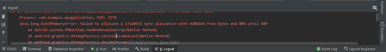 OutOfMemoryError Failed to allocate error in android studio