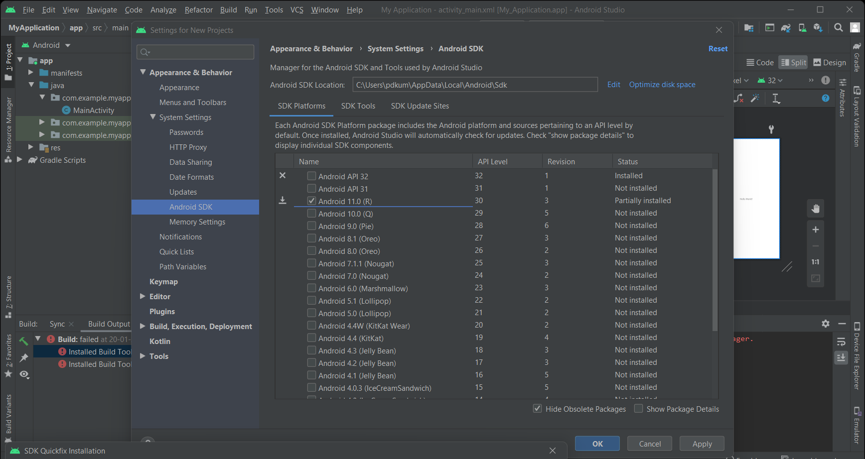 install again using the SDK Manager in android studio