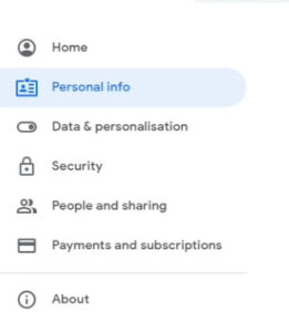 Click on Personal Info to Change Gmail Password