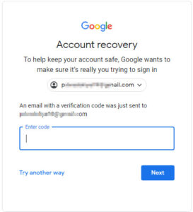 Enter Verification code that sent to your recovery email 