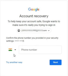 account recovery enter phone no