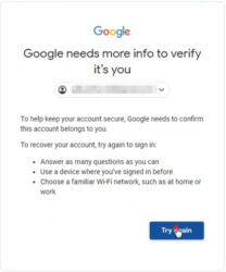google needs more info to verify it's you