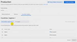 country and regions app google play console