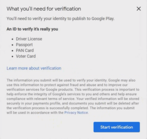 Google Play Console account -verify identity document required 